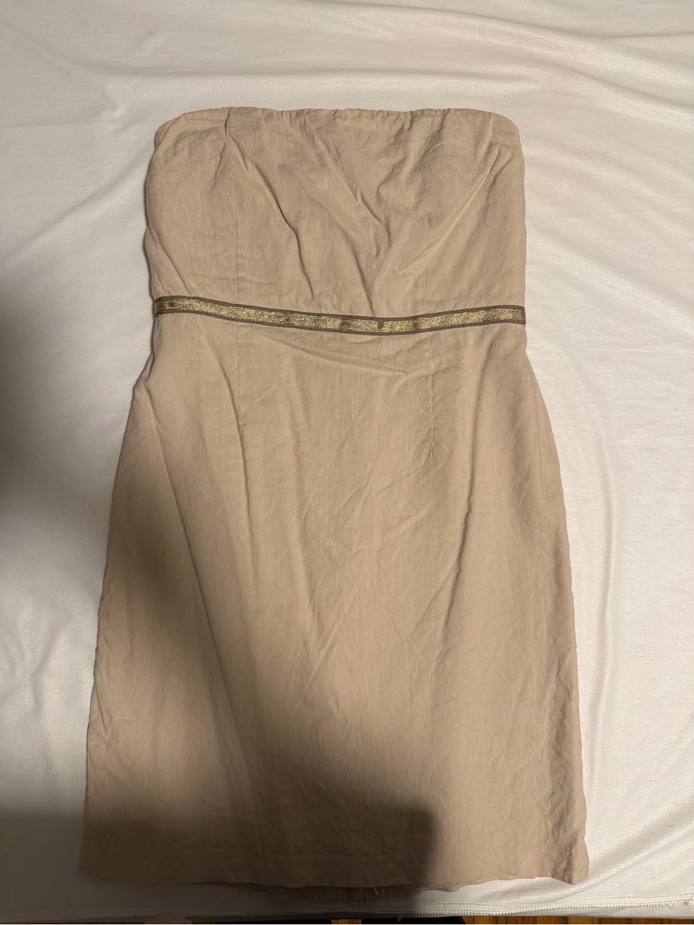 Lela Rose Strapless Linen Dress with Metallic Waist Detail